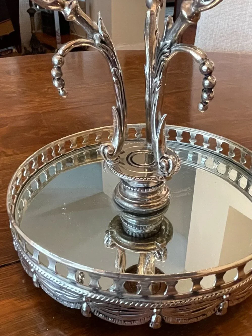 Vintage Shabby Shic Godinger Silver Plated Epergne 3 Branch Candleabra Mirror Tr